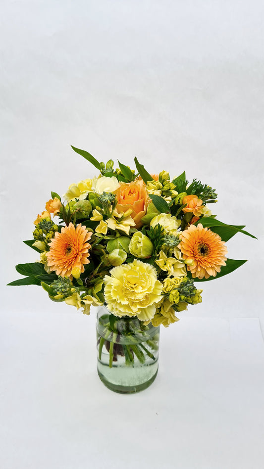 Orange, yellow, and green posy